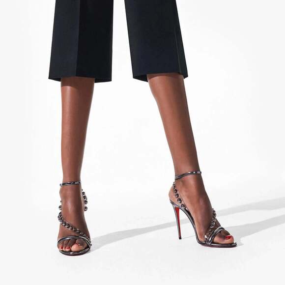 Christian Louboutin Corinetta 100 Gunmetal Patent Strap Sandal Heel Pump 37 - Picture 5 of 11